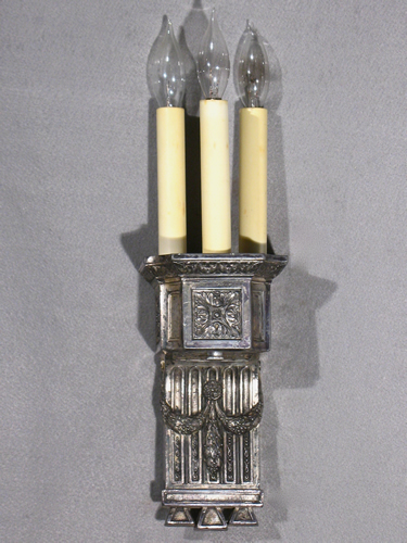 Pair of Egyptian Revival Silver Plated 3-light Candle Sconces